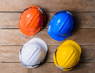 Yellow, Orange, White and Blue protective safety helmet