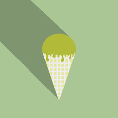 Ice cream in waffle cone vector icon.