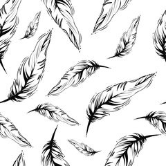 seamless monochrome feather pattern, vector