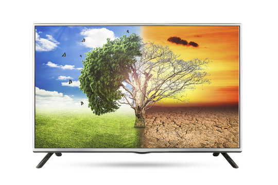 TV flat screen nature isolated white background.