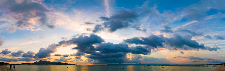 Panorama night sea, Night coastline view