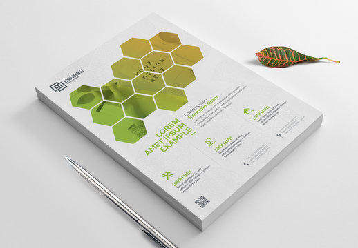 Flyer Layout with Hexagonal Designs