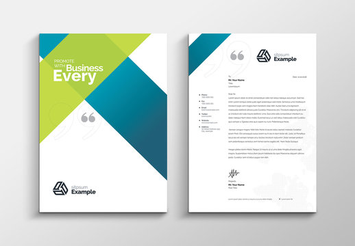 Letterhead Layout with Blue and Green Gradient Elements
