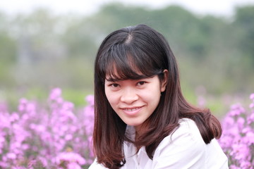 woman at the flower garden in Hanoi, Vietnam