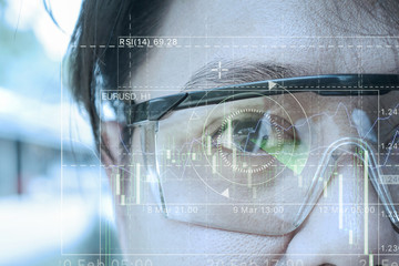 Biometric of a scientist with futuristic graphics. Business vision graphic scanned.