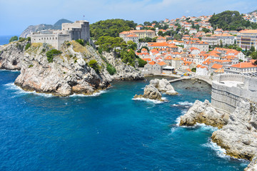 Fototapeta na wymiar top view on coast city walls and old town in Dubrovnik Croatia 