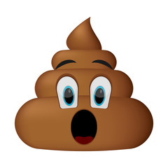 Shit icon, surprise faces, poop emoticon isolated on white background.