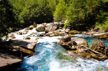 Cool, fresh mountain river, waterfall