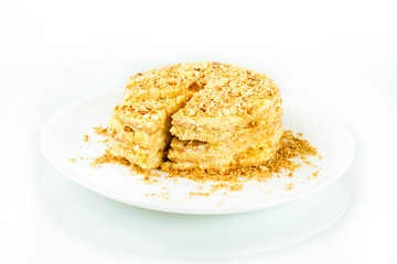 puff homemade cake with custard and biscuit crumb