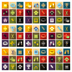 set of flat icons veterinary science
