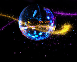 Colorful disco mirror ball light stream