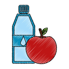 pure water bottle with apple vector illustration design