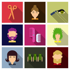 Vector graphic set.Isolated Icons in flat, contour, thin, minimal and linear design.Beauty saloon.Care of hair, face and body.