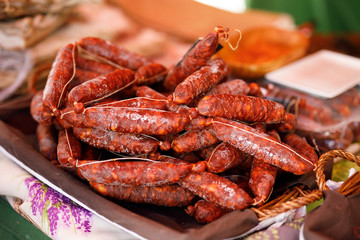 Grilled sausages on board