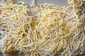 Italian fettuccine pasta closeup with copy space