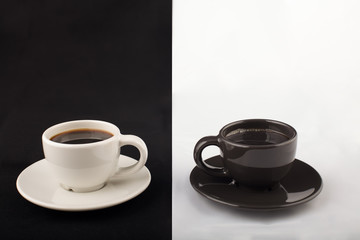 Black and white cups of coffee concept