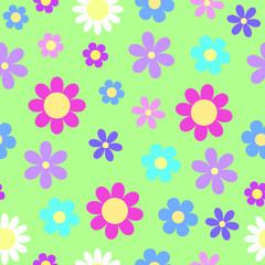 cute stylized daisy flower seamless pattern on bright pastel colors on green background, vector eps10