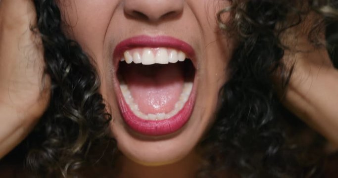 Facial Expressions Of Young Black Woman On Brick Wall