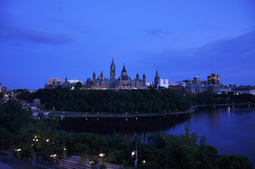 Fototapeta na wymiar Parliament Buildings and Library at night, Ottawa, Ontario, Canada.