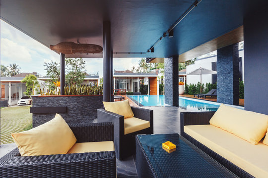 Tropical summer luxury villa interior outdoor