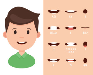 Lip sync collection for animation. Cartoon mouth sync for sound pronunciation. Vector illustration in flat style