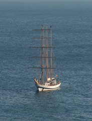 Sail boat on sea, high angle view