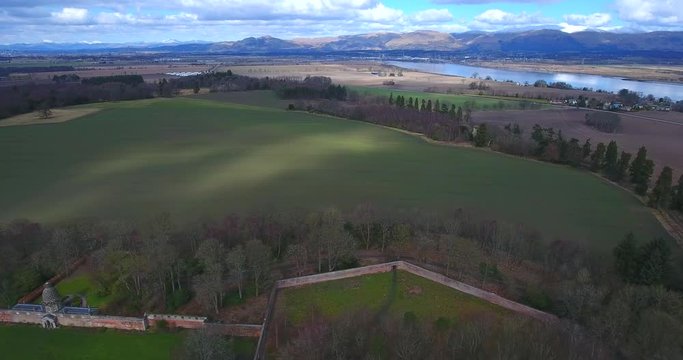 Aerial footage of The Pineapple also called Pineapple House near Airth in Central Scotland. A pineapple shaped roof of a summerhouse built in 1761 by the Earl of Dunmore.