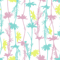 Fototapeta na wymiar Floral seamless pastel pattern with camomile silhouettes.