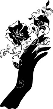 Fashion elegant beautiful hand silhouette with flowers