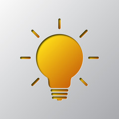 Paper art of the yellow light bulb. Vector illustration.