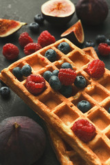 Belgium waffles with berries and figs