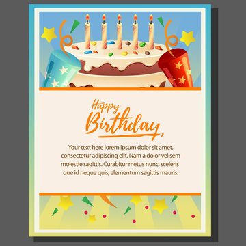 happy birthday theme poster with big cake