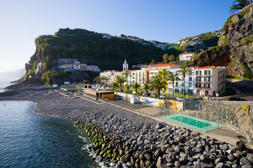 Beach in Ponta do Sol, Madeira, Portugal - obrazy, fototapety, plakaty