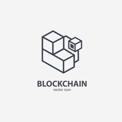 Blockchain icon minimal design. Block chain connect data.