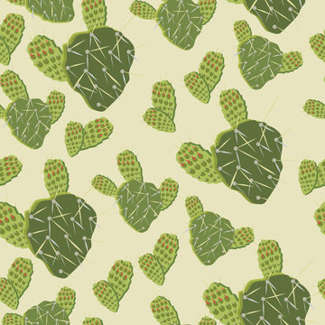 Prickly Pear Cactus Vector Repeating Background 1