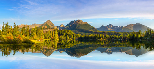 high resolution panorama of a mountain lake in the Tatra Mountains, Strbske Pleso, Slovakia
