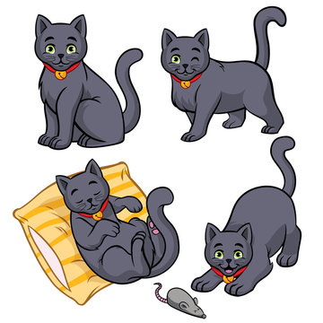 Cute Russian Blue Cat Set