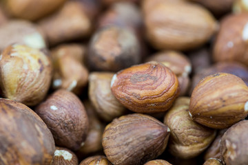 Close-up of fresh hazelnuts, macro photo (macro concept)