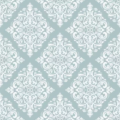 Fototapeten Damask classic light blue and white pattern. Seamless abstract background with repeating elements. Orient background © Fine Art Studio