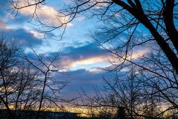 Fototapeta na wymiar sunrise sky, gold clouds, blue sky, early in the morning