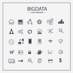 big data icon set, data analytics icon set, cloud computing icon set