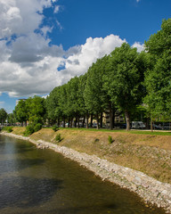 Urban views and landscapes on the river Weise. Basel, Switzerland.