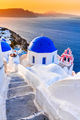 Santorini, Greece - Oia twilight with greek church - obrazy, fototapety, plakaty