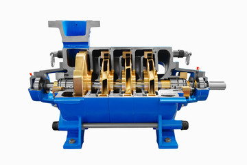 Industrial high-pressure water pump for cold water supply, prepared, open for maintenance and...