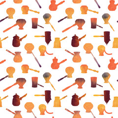 Orange coffee watercolor seamless pattern