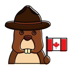 beaver with hat and canadian flag vector illustration design