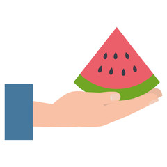 hand lifting fresh watermelon fruit icon vector illustration design