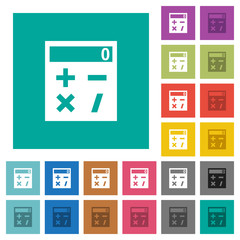 Pocket calculator square flat multi colored icons