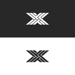 Logo X capital letter monogram, identity initial linear emblem for business card, black and white overlapping lines weaving pattern