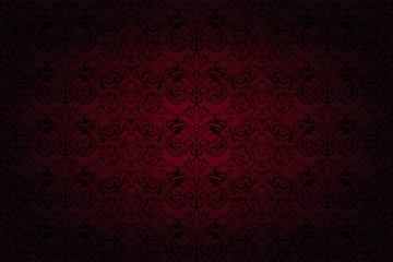 Royal, vintage, Gothic background in dark red and black with a classic Baroque pattern, Rococo